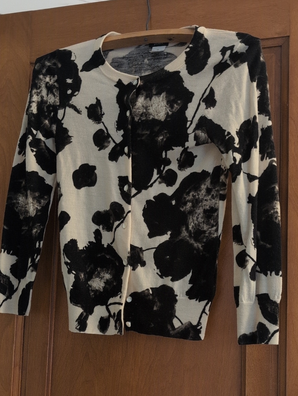 J. Crew Black and Cream Floral Cardigan